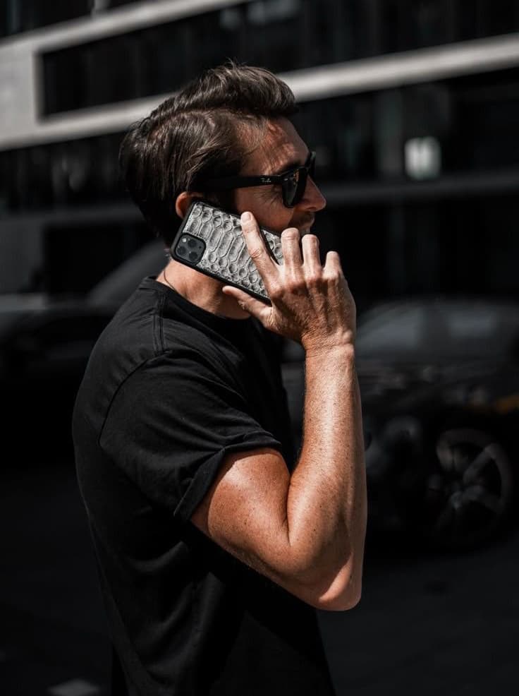 A customer taking a call